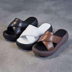 Women Leather Summer Casual Platform Slide Sandals Newgew Shoes