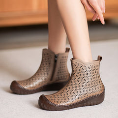 Women Casual Hollow Leather Handmade Ankle Boots Newgew Shoes