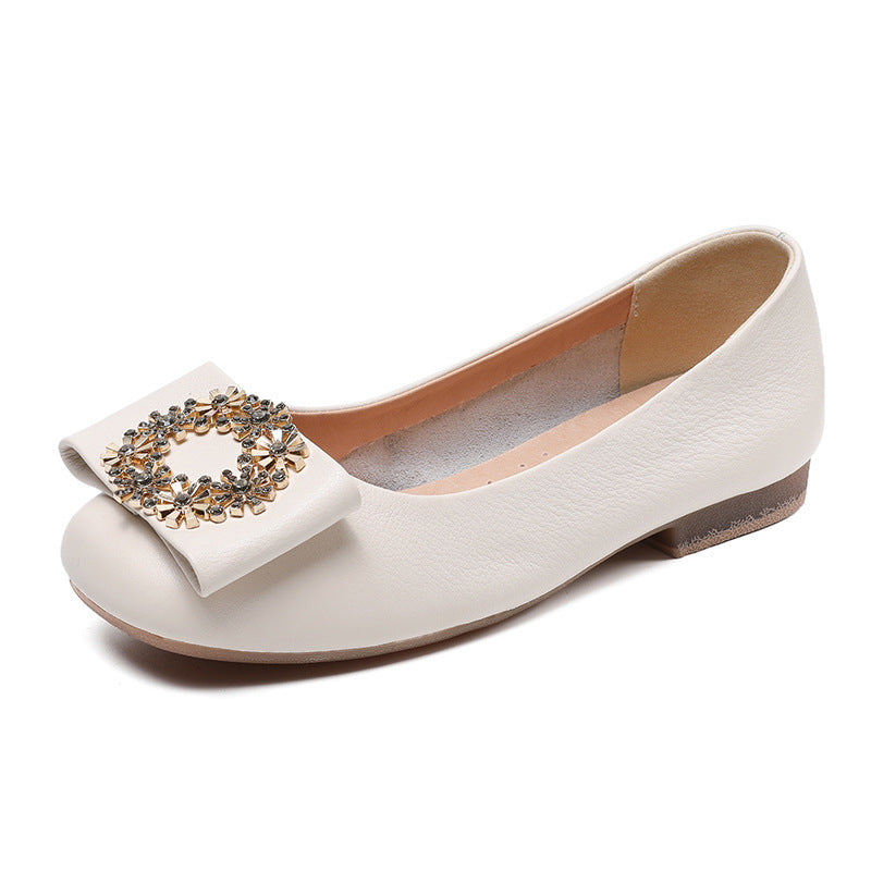 Women Soft Leather Crystal Casual Flats Newgew Shoes