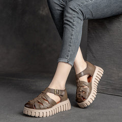 Women Handcraft Plaited Leather Platform Summer Sandals Newgew Shoes