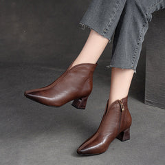 Women Retro Minimalist Leather Chunky Heel Boots Newgew Shoes