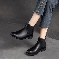 Women Retro Minimalist Leather Flat Ankle Boots Newgew Shoes