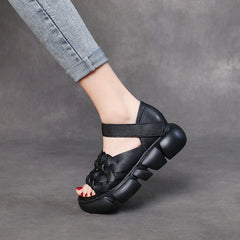 Women Retro Plaited Leather Casual Platform Sandals Newgew Shoes