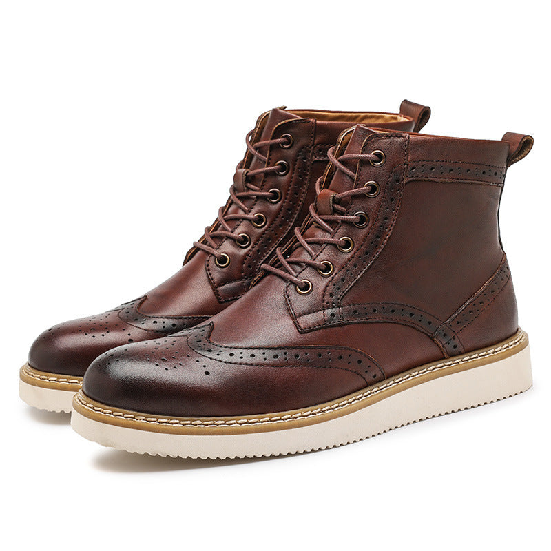 Men Retro Polished Carve Cowhide Leather Boots Newgew Shoes