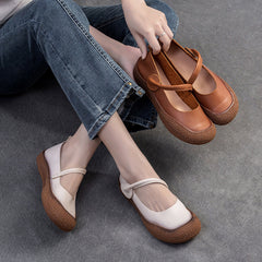 Women Retro Soft Leather Velcro Tape Casual Shoes Newgew Shoes