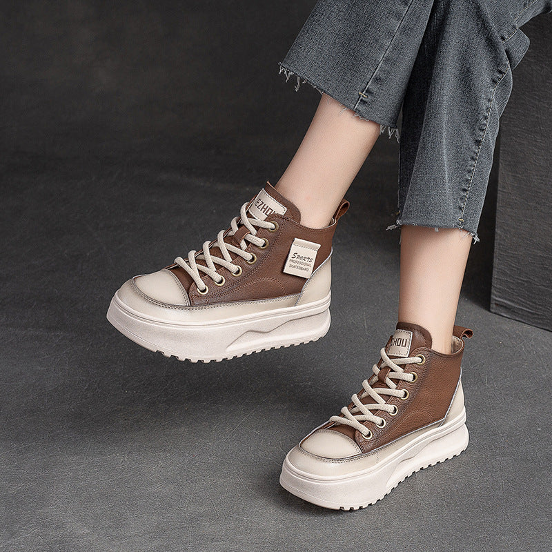 Women Fashion Leather Thick Soled High Top Skate Shoes Newgew Shoes