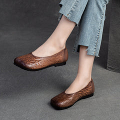 Women Retro Jacquard Leather Casual Flats Newgew Shoes