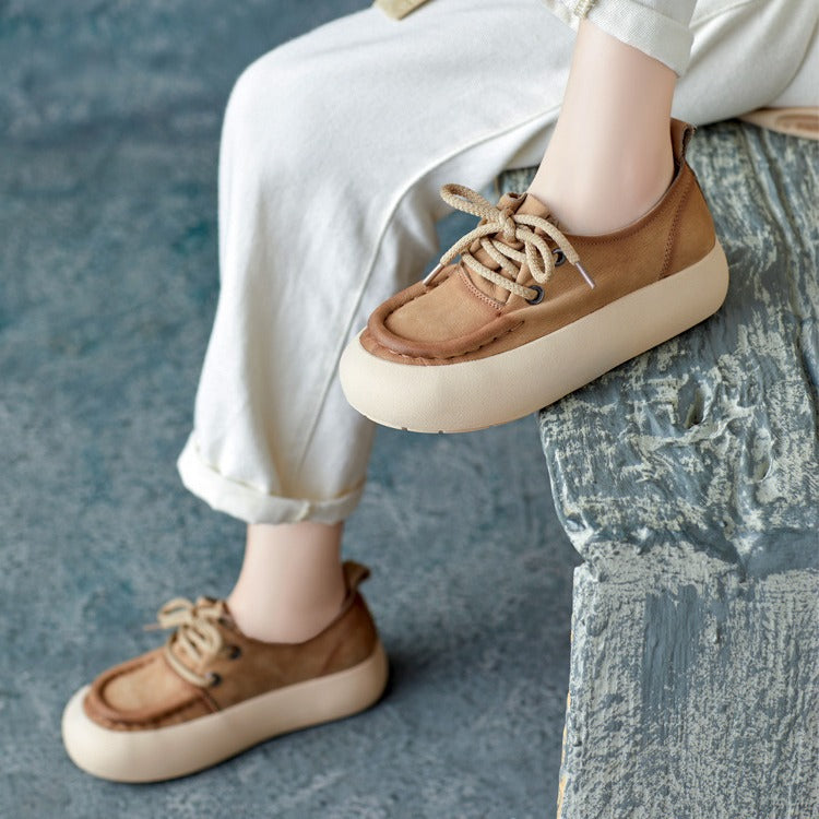 Women Handmade Soft Leather Thick Soled Casual Shoes Newgew Shoes