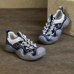 Women Color Matching Leather Casual Hiking Shoes Newgew Shoes