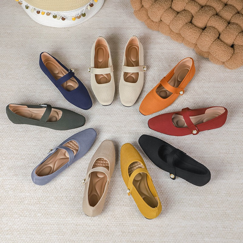 Square Toe Mary Jane Woven Flats Newgew