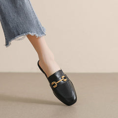 Women Retro Buckle Flat Mules Slip On Shoes Newgew Shoes