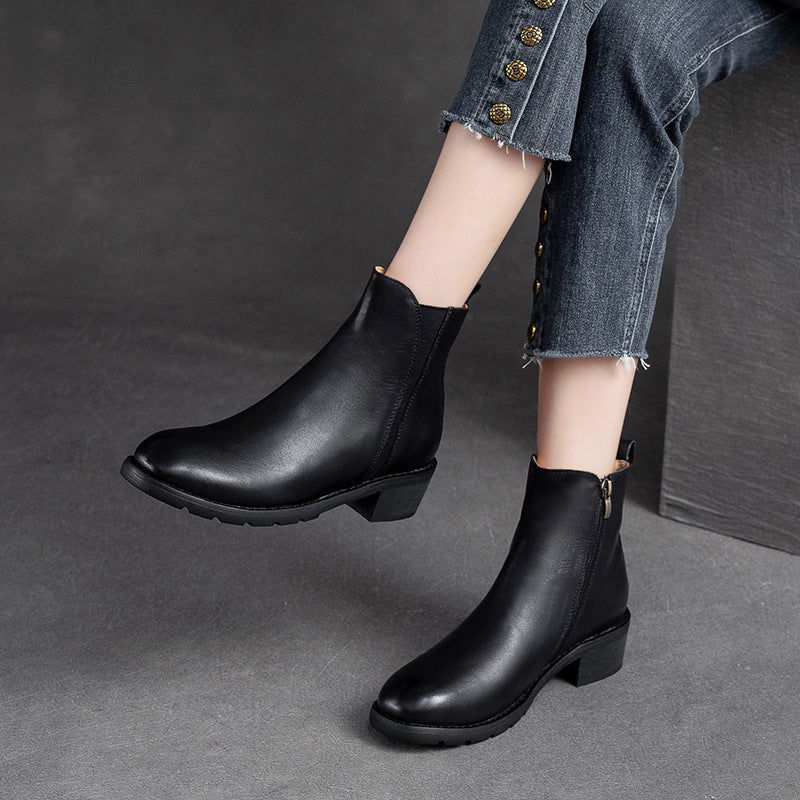 Women Minimalist Leather Casual Chunky Heel Boots Newgew Shoes