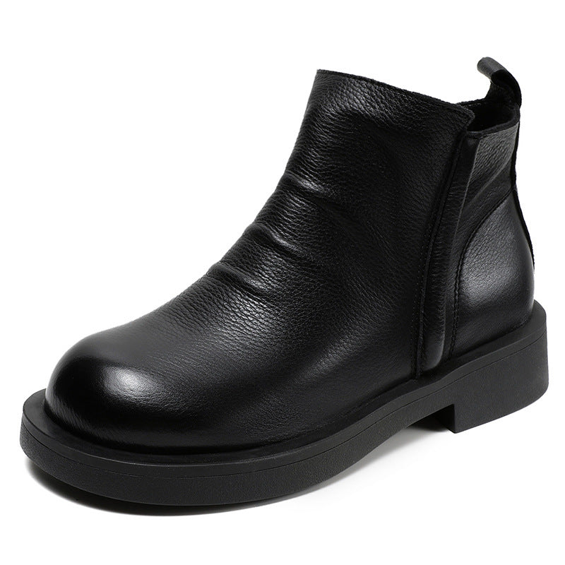 Women Retro Minimalist Solid Leather Casual Ankle Boots Newgew Shoes