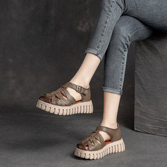 Women Handcraft Plaited Leather Platform Summer Sandals Newgew Shoes