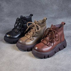 Women Retro Minimalist Leather Platform Boots Newgew Shoes