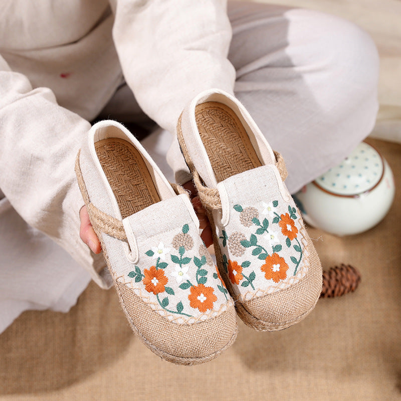 Women's Embroidery Linen Cloth Flat Low-cut Craft Canvas Shoes Newgew