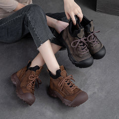 Women Classic Patchwork Leather Casual Ankle Boots Newgew Shoes