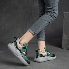 Women Casual Retro Patchwork Leather Sneakers Newgew Shoes