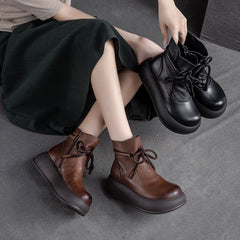 Women Retro Minimalist Casual Leather Platform Boots Newgew Shoes