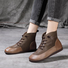 Retro Spliced Flat Leather Boots Newgew Shoes