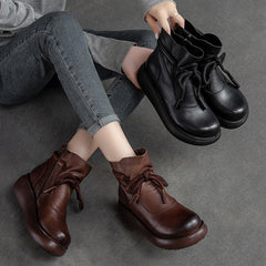 Women Retro Leather Minimalist Chunky Platform Boots Newgew Shoes