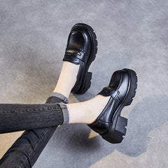 Women Minimalist Cowhide Retro Chunky Soled Loafers Newgew Shoes