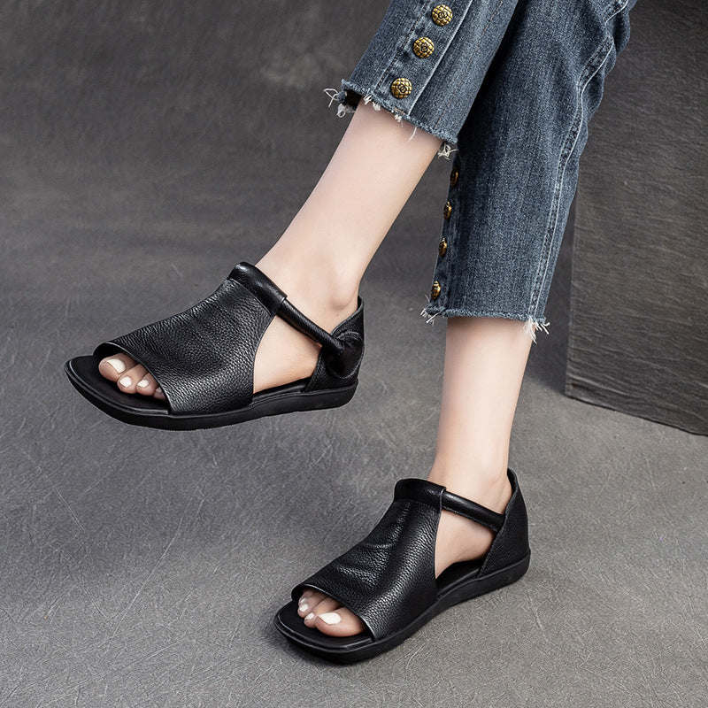 Women Minimalist Leather Flat Casual Sandals Newgew Shoes