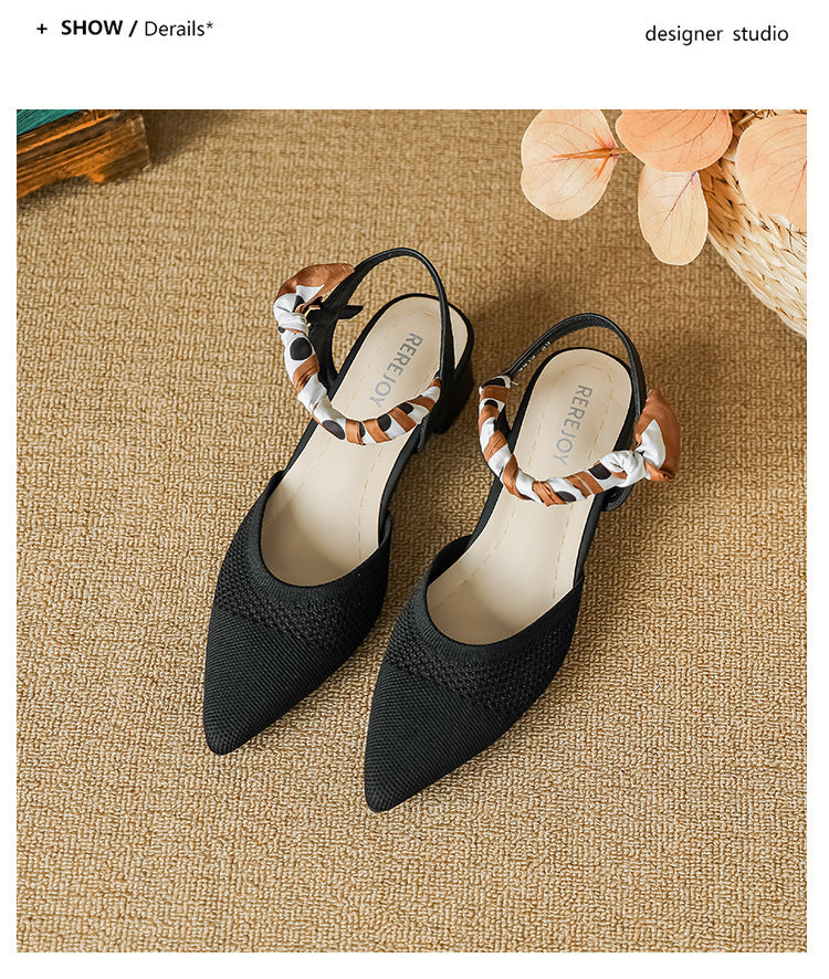 Ribbon pointed toe woven shoes NewGew