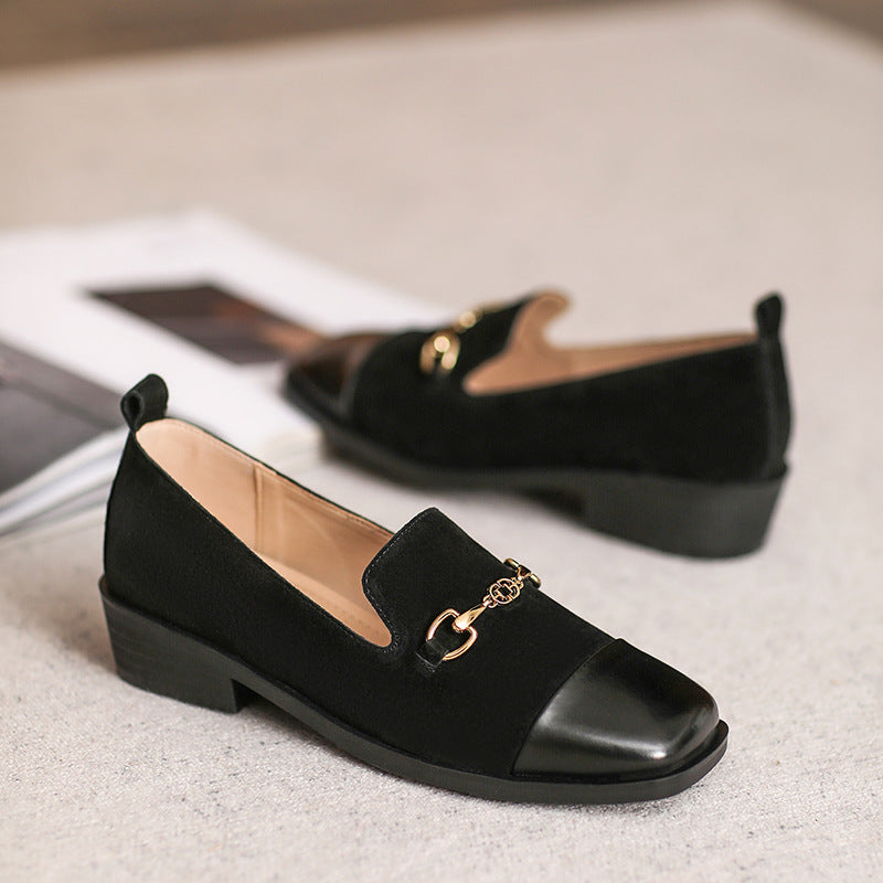 Women Retro Leather Square Head Casual Loafers Newgew Shoes