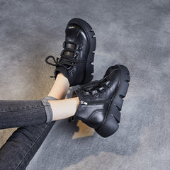 Women Retro Minimalist Leather Platform Boots Newgew Shoes