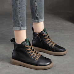 Women Retro Leather Casual Flat Ankle Boots Newgew Shoes