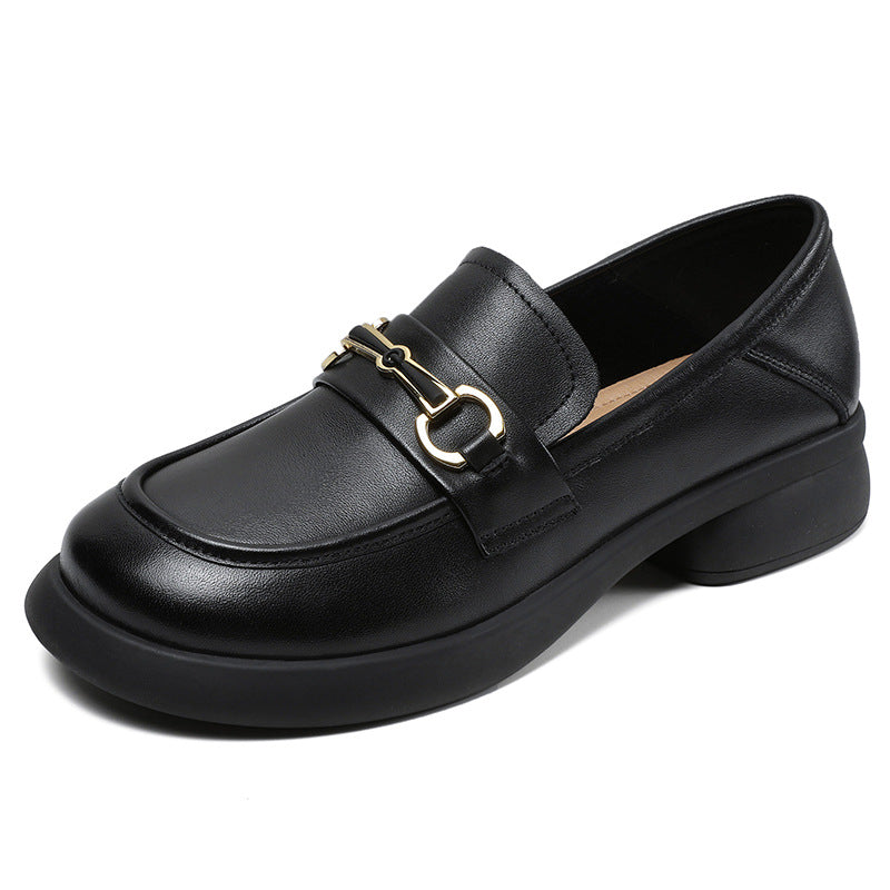 Women Casual Soft Leather Comfort Low Block Loafers Newgew Shoes