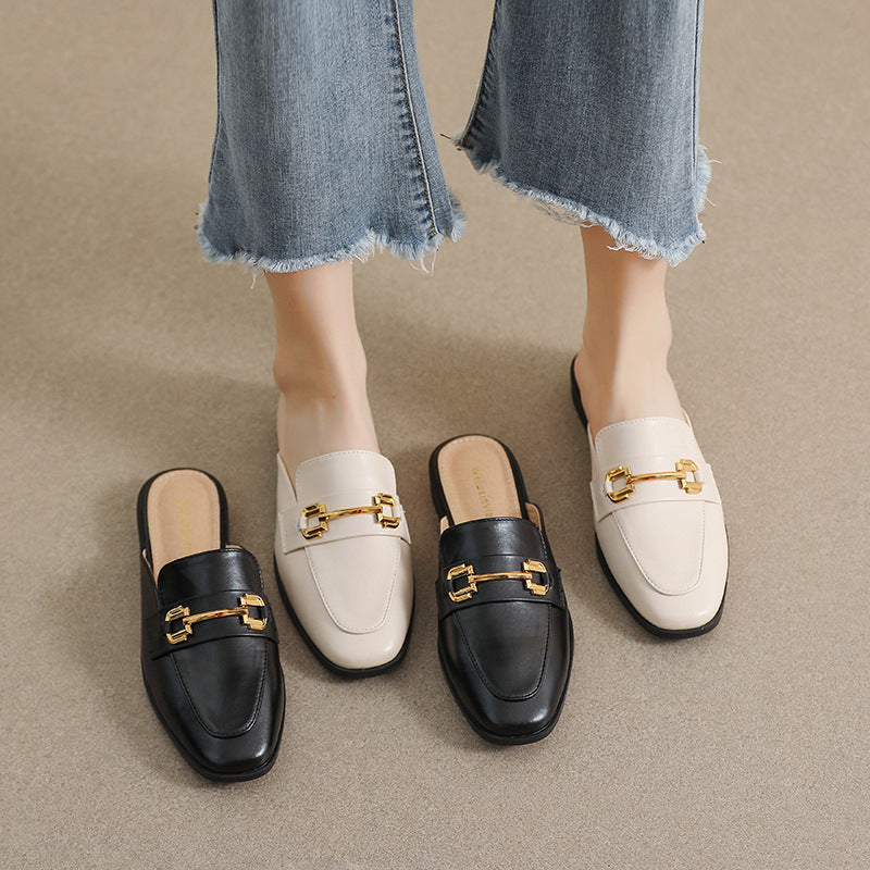 Women Retro Buckle Flat Mules Slip On Shoes Newgew Shoes