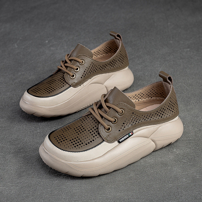Women Fashion Breathable Hollow Leather Casual Shoes Newgew Shoes
