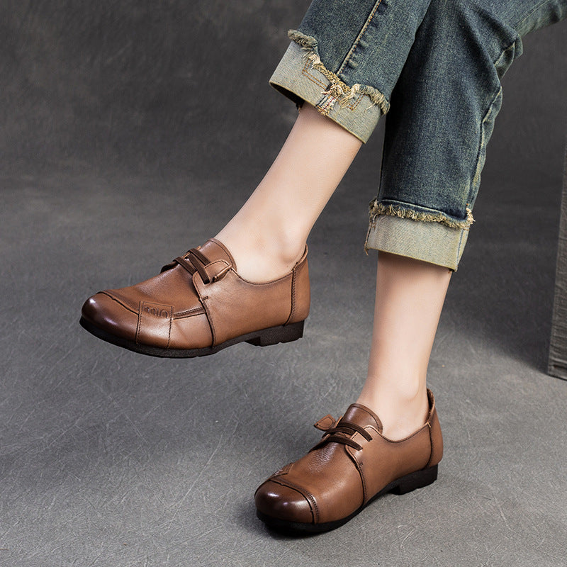 Women Retro Minimalist Leather Soft Flat Casual Shoes Newgew Shoes