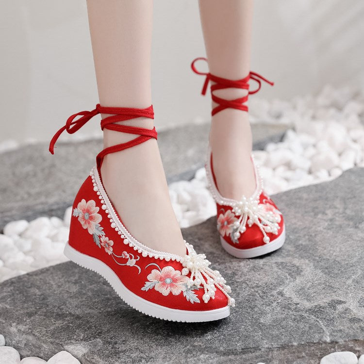 Women's For Han Chinese Clothing Invisible Elevated Canvas Shoes Newgew