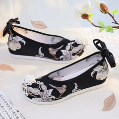 Women's Black Ancient Cloth Style Increased National Canvas Shoes Newgew