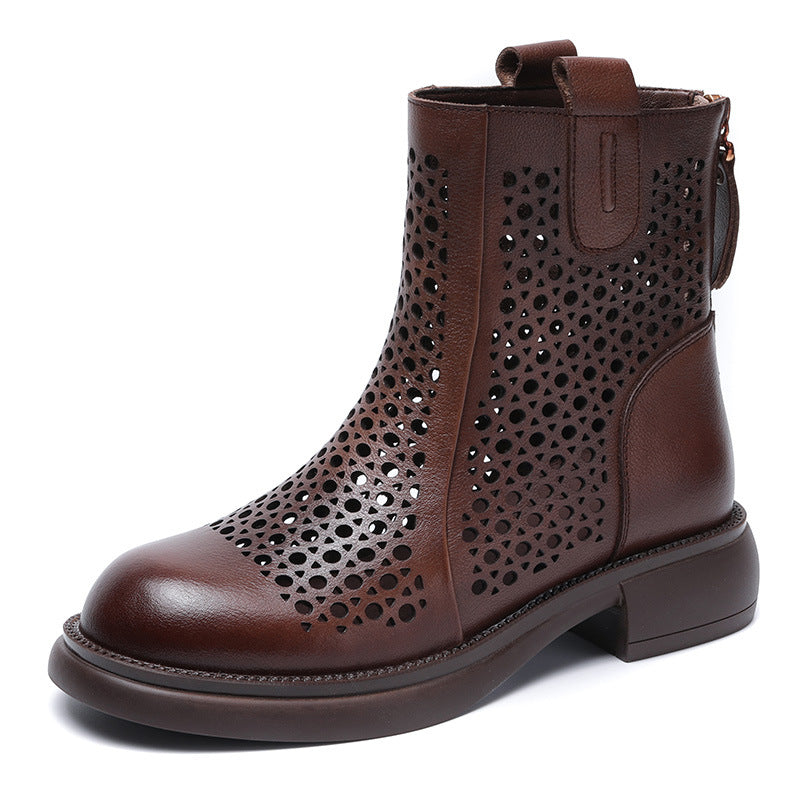 Women Retro Minimalist Hollow Leather Summer Boots Newgew Shoes