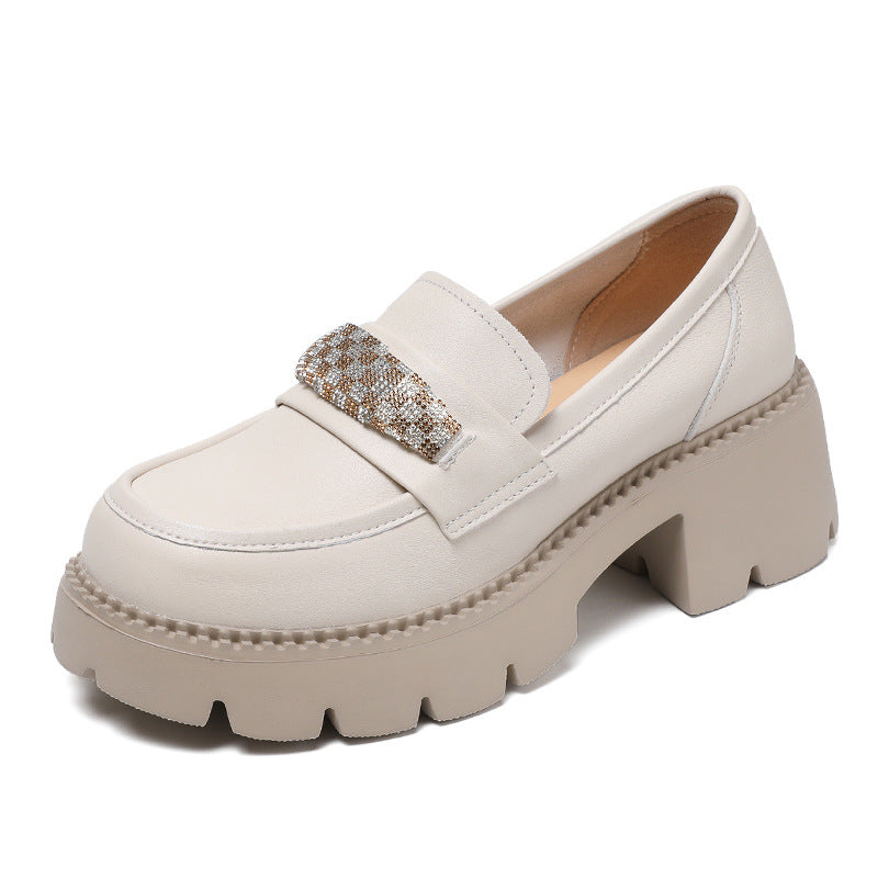 Women Cowhide Thick Sole Fashion Casual Loafers Newgew Shoes