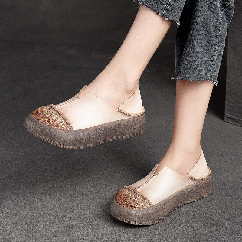 Women Retro Soft Leather Flat Thick Soled Casual Shoes Newgew Shoes
