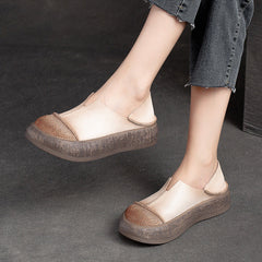 Women Retro Soft Leather Flat Thick Soled Casual Shoes Newgew Shoes