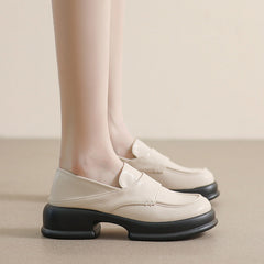 Women Retro Round Head Solid Lug Sole Loafers Newgew Shoes