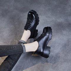 Women Retro Minimalist Leather Chunky Heel Casual Shoes Newgew Shoes