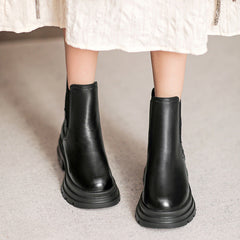 Women Retro Minimalist Soft Leather Thick Soled Boots Newgew Shoes