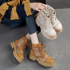 Women Casual Hollow Mesh Leather Lug Sole Boots Newgew Shoes