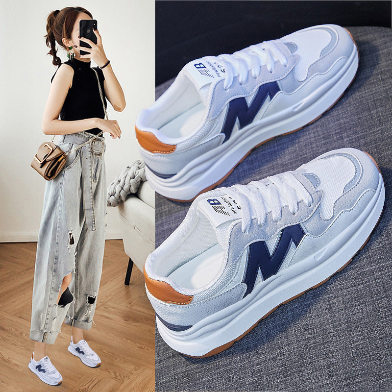 Women's Korean Style Clunky Spring Breathable Platform Height Sneakers Newgew