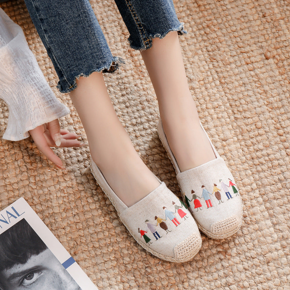 Women's Linen Embroidered Cloth Simple And Breathable Canvas Shoes Newgew