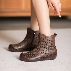 Women Casual Hollow Leather Handmade Ankle Boots Newgew Shoes