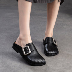 Women Retro Leather Casual Flat Mules Newgew Shoes