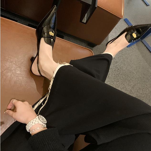 Genuine Leather Color Matching Pointed Toe Slingback High Heels Newgew